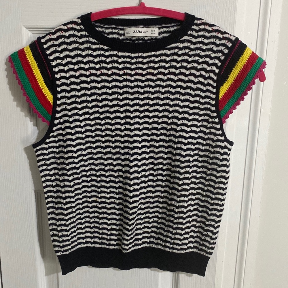 ZARA multi colored graphic knit top, size M